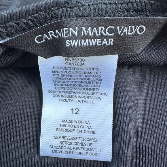 Carmen Marc Valvo Black Ruched One Piece Swimsuit Size 12 NWT Gold Button Detail - Picture 4 of 7